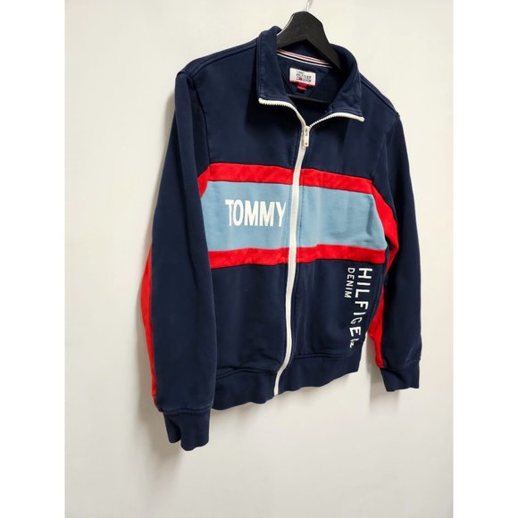 Tommy Hilfiger Men's Navy Colorblock Logo Terry Full Zip Sweater Size Small - Picture 3 of 6